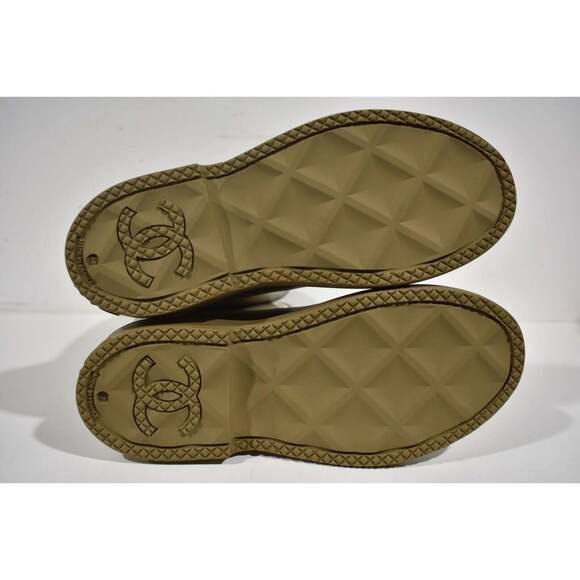 Chanel 22K Dark Beige Caoutchouc White CC Logo High Pull On Rubber Rain Boots 41 - Picture 10 of 12